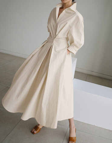 Solid Pocket Maxi Shirt Dress front look