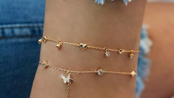 Gold Multi-layer Crystal Butterfly Anklet