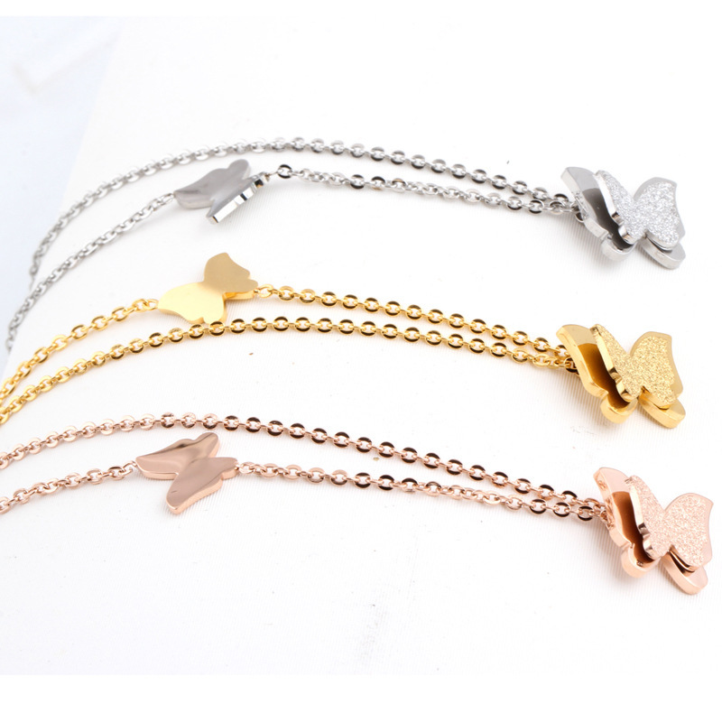 ZORCVENS Mode Vintage Rose Gold-Farbe Edelstahl Schmetterling Halskette Dull Polnischen Erklärung Halskette Für Frauen