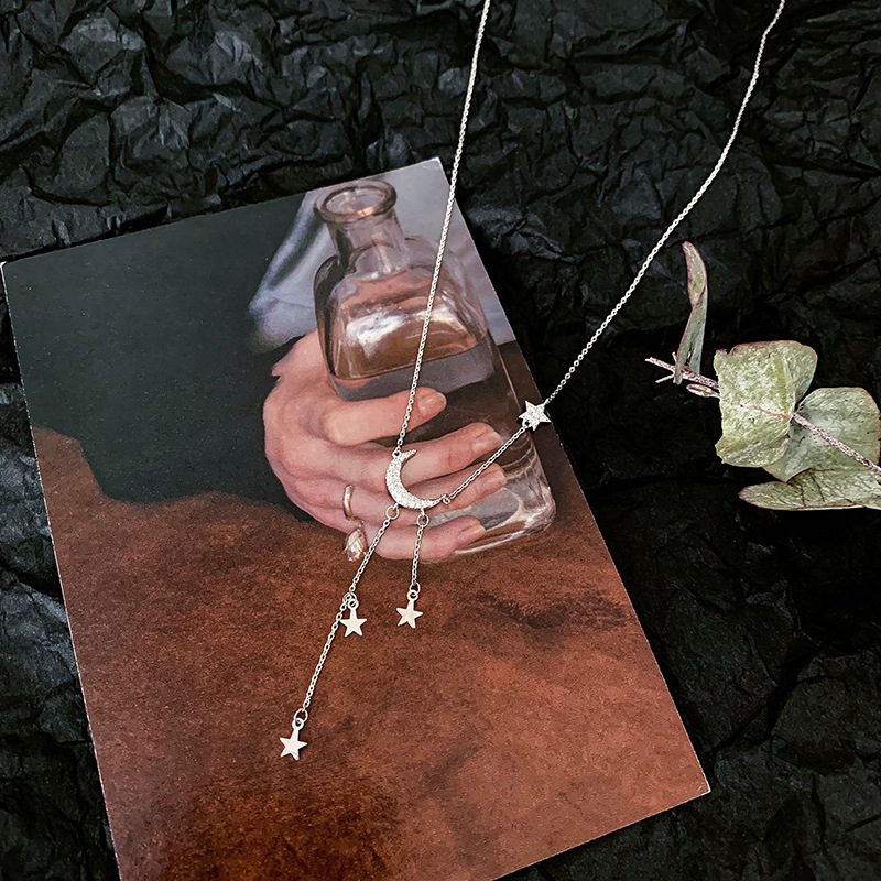 Temperament Simple Star And Moon Pendant Necklace Female Tide Niche Light Luxury Korean Personality Clavicle Chain