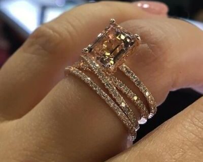Wedding Rings For Women Luxury Jewelry Bridal Engagement Cubic Zirconia Ring Rose Gold Color