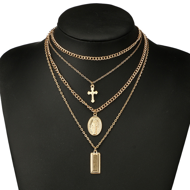 Bohemian retro new alloy cross multi-layer necklace Madonna four-layer chain set