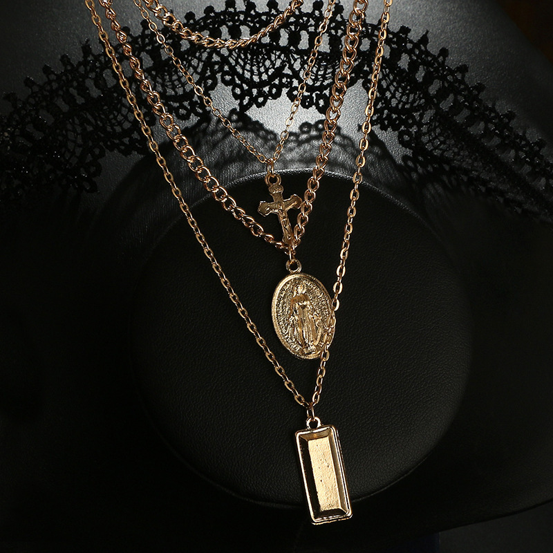 Bohemian retro new alloy cross multi-layer necklace Madonna four-layer chain set