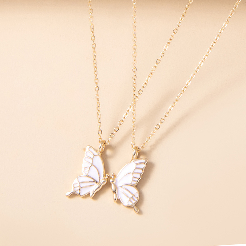 1 Pair Butterfly Pendant Necklace For Women Girls Sisters Friends With Inspirational Friendship Card