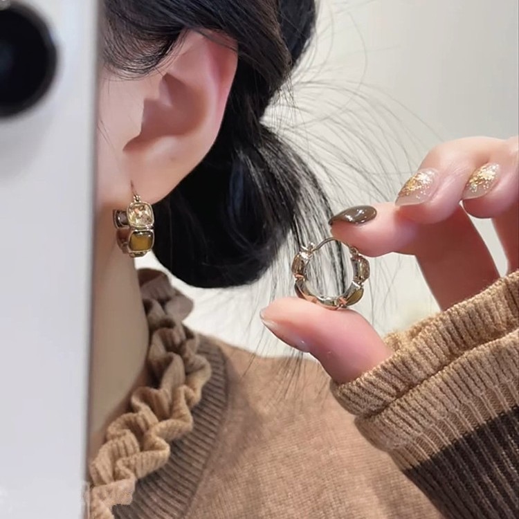 Geometric Block Zircon Ear Buckle Versatile Earrings