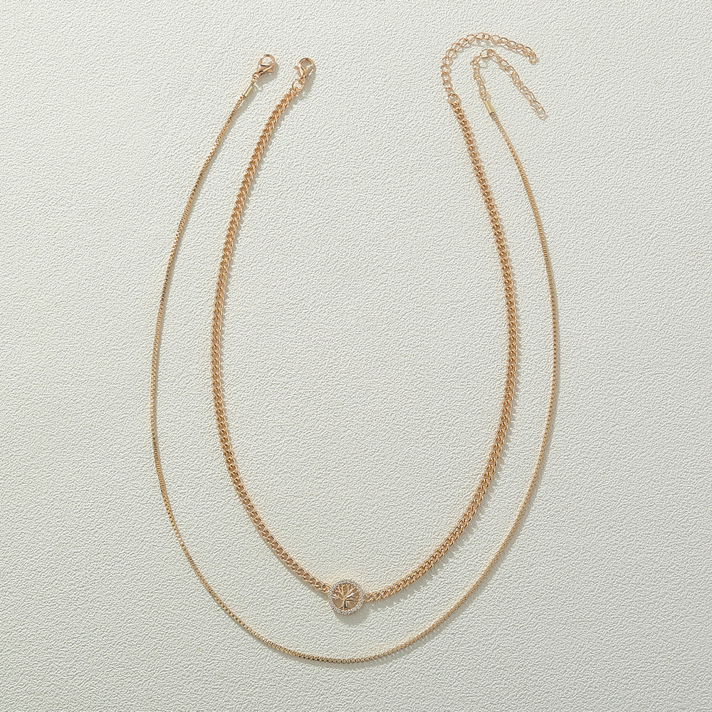 Gold Round Tree Of Life Copper Micro-Set Zircon Multilayer Necklace Accessory