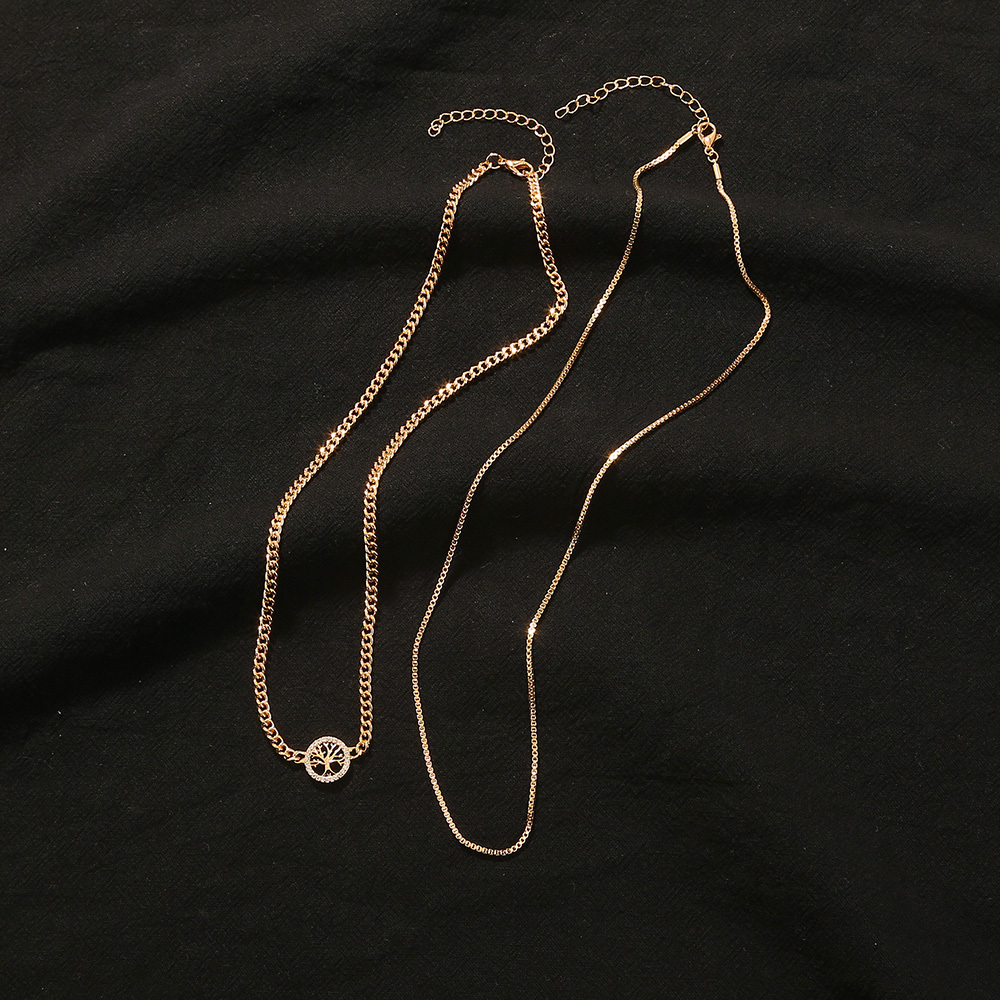 Gold Round Tree Of Life Copper Micro-Set Zircon Multilayer Necklace Accessory