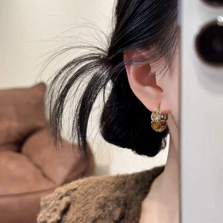 Geometric Block Zircon Ear Buckle Versatile Earrings