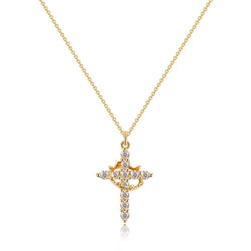 Cross Full Diamond Necklace Crown Rotatable