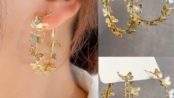C Earrings Solid Gold Butterfly Earrings