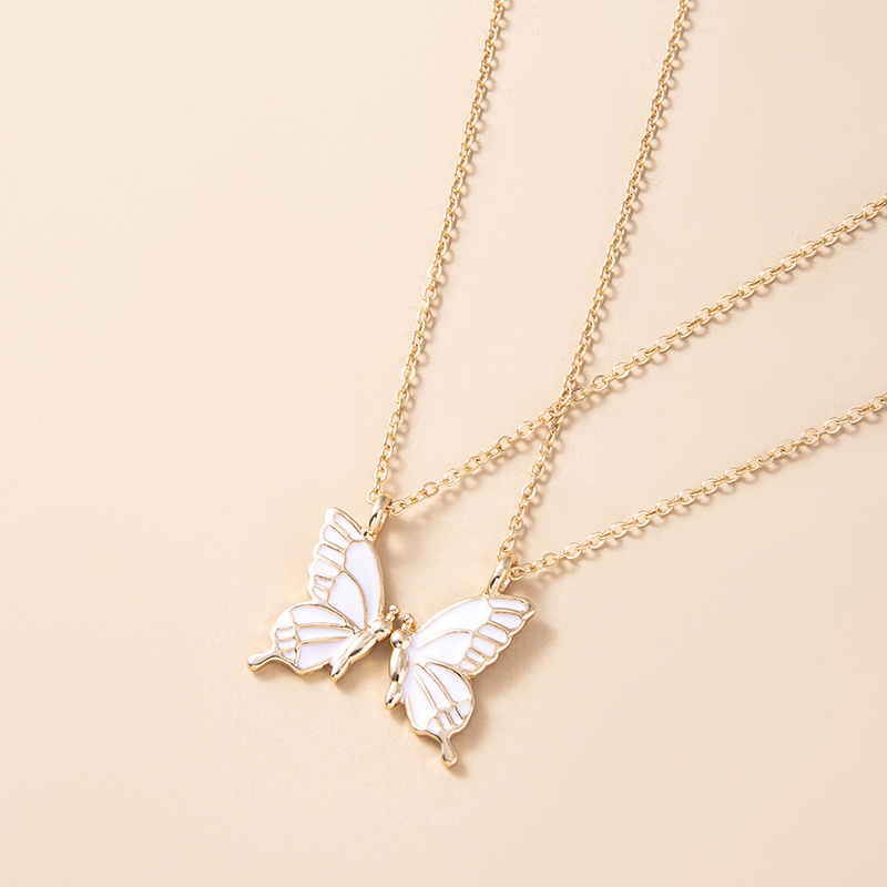 1 Pair Butterfly Pendant Necklace For Women Girls Sisters Friends With Inspirational Friendship Card