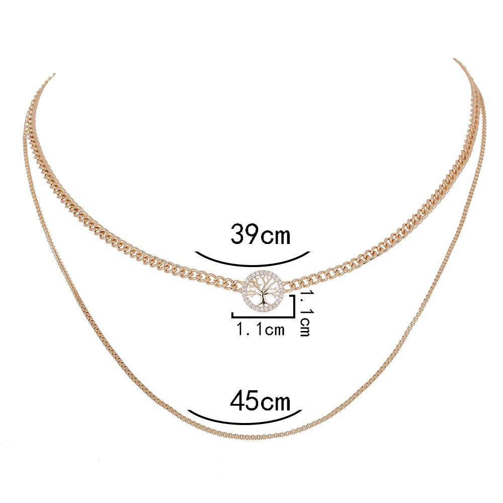 Gold Round Tree Of Life Copper Micro-Set Zircon Multilayer Necklace Accessory