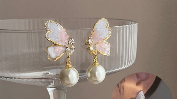 Gradient Butterfly Pearl Earrings With Rhinestones Luxury Personalized Earrings For Women Jewelry