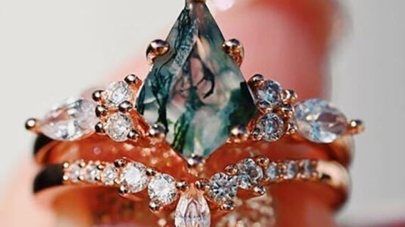 2pcs Fashion Rings Natural Green Moss Stone Agate Ring For Women Personalized Jewelry