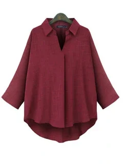 Lapel Solid Color Casual Blouse