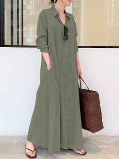 Solid Color Pocket Casual Dress